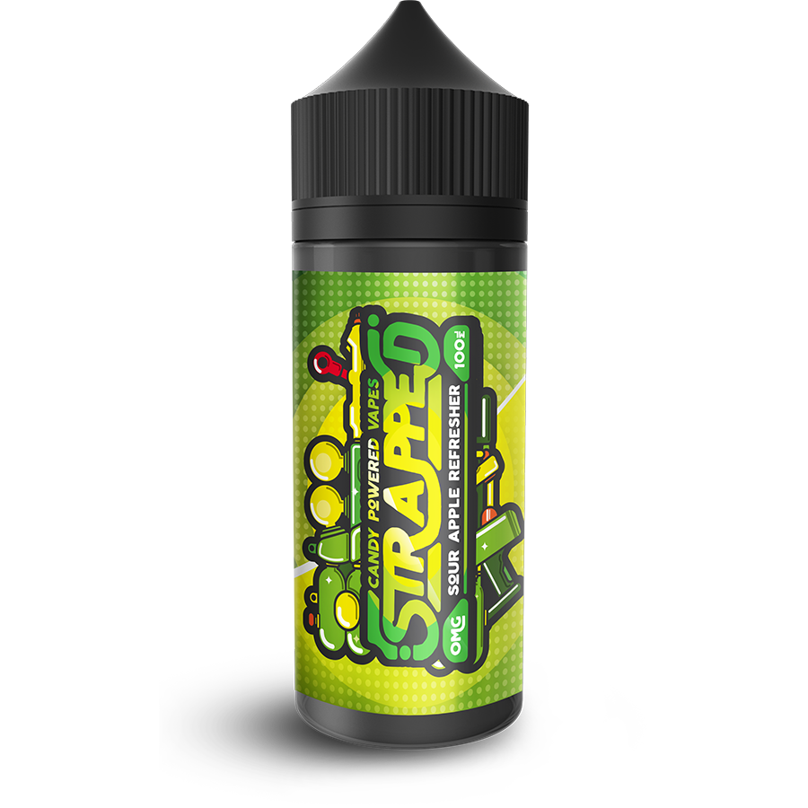 SOUR APPLE REFRESHER E LIQUID BY STRAPPED 100ML 70VG