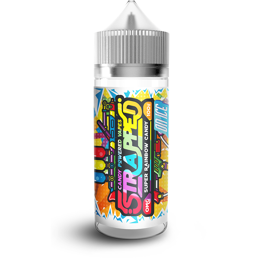SUPER RAINBOW CANDY ON ICE E LIQUID BY STRAPPED 100ML 70VG