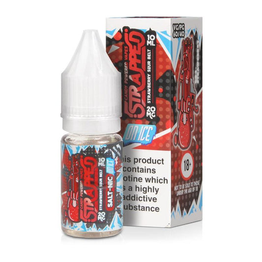 STRAWBERRY SOUR BELT ON ICE NICOTINE SALT E-LIQUID BY STRAPPED - Eliquids Outlet